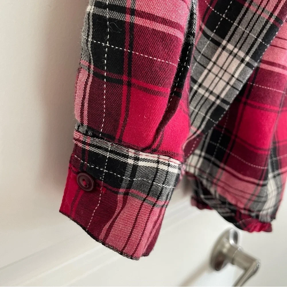 Southern Lady Plaid Button Down Shirt Red White & Black Size L - Picture 4 of 12
